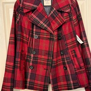 Old Navy Women's Red/burgundy ish  Plaid Peacoat size M NWT